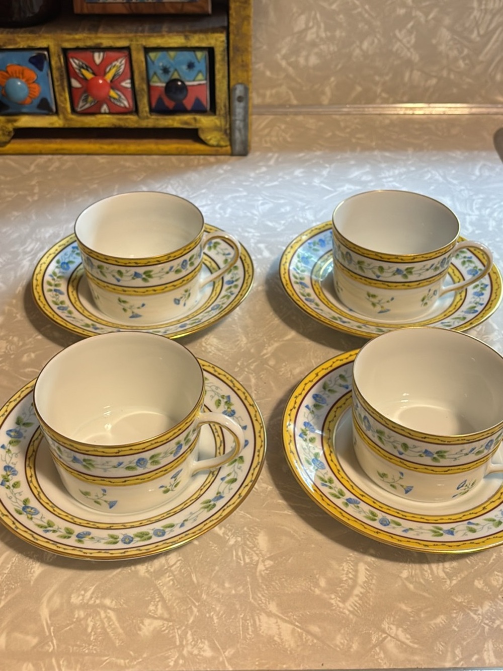 Raynaud Ceralene Limoges Morning Glory Ring Teacups & Saucers Set Of 4